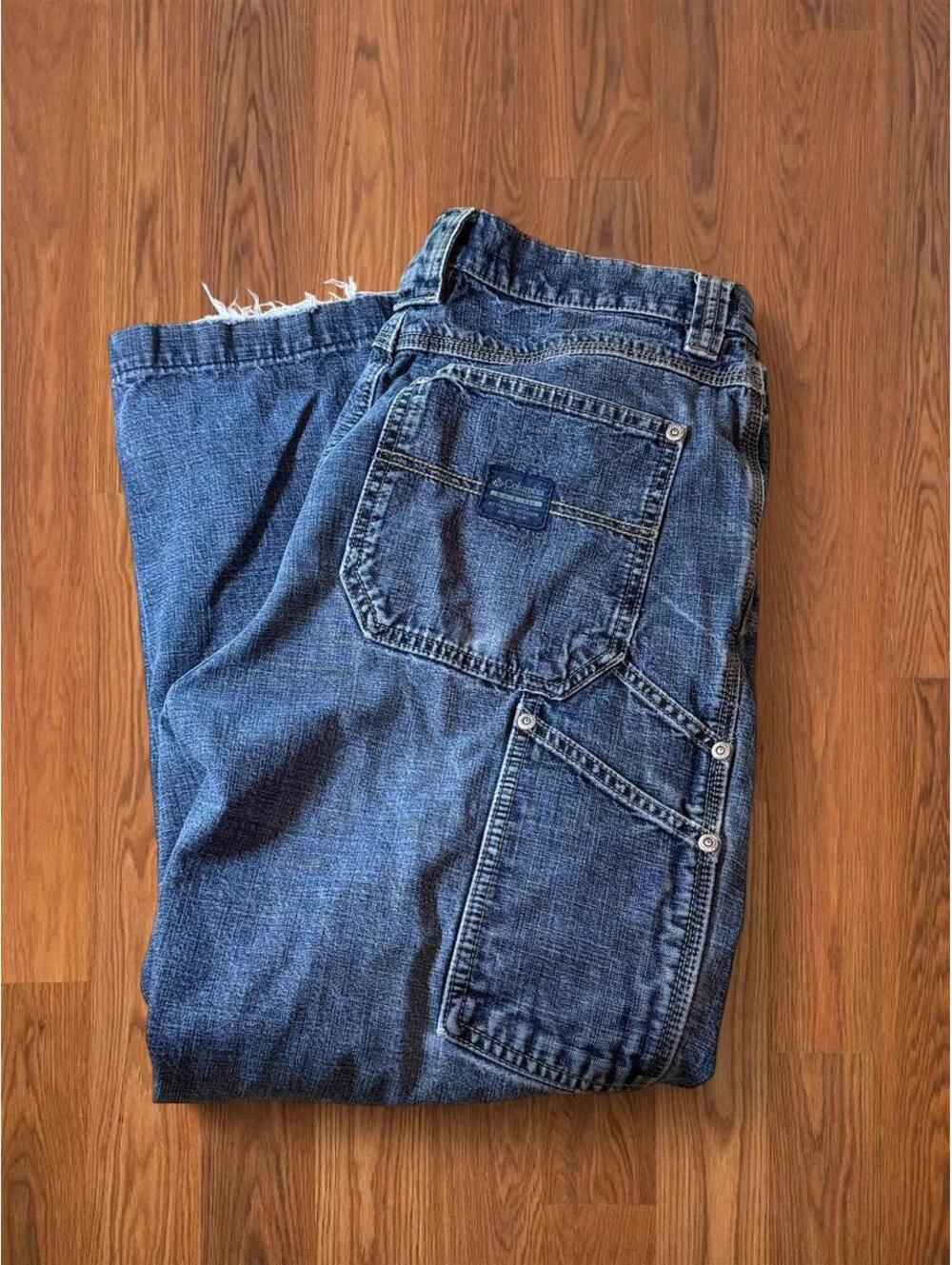 Columbia Mens Blue Denim Carpenter Jeans Size 30 Distressed Workwear Retro